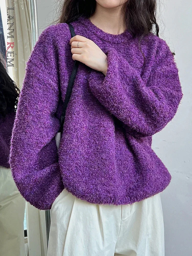 

[LANMREM] Fashion Knitting Pullover Sweater For Women Round Neck Long Sleeve Csual Loose Warm Tops 2023 Winter New 26D7129