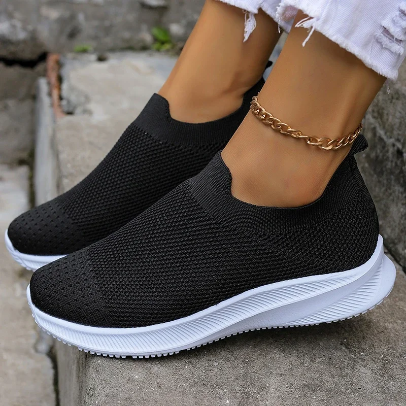 

Plus Size 43 Breathable Mesh Platform Sneakers Women Slip on Soft Ladies Casual Running Shoes 2024 Woman Knit Sock Shoes Flats