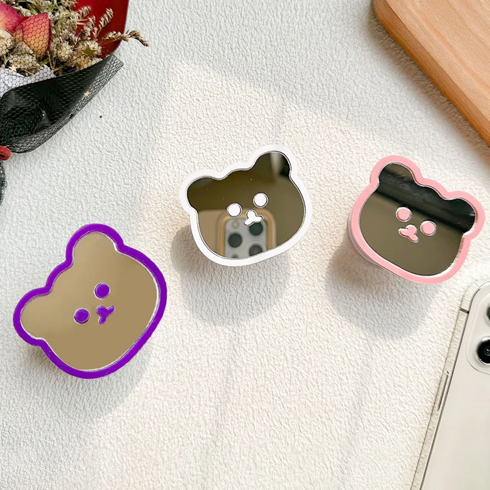 귀여운 하트 곰 토끼 접이식 휴대폰 거치대 휴대용 데스크탑 거울 포함 아이폰 삼성 안드로이드용 새 상품