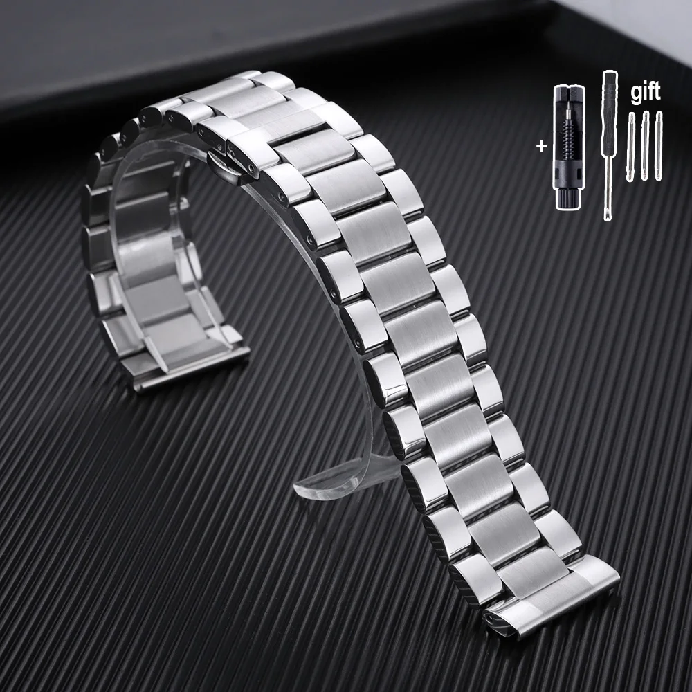 Universal Solid Stainless Steel Watch Band: Elegant Silver Bracelet with Tool
