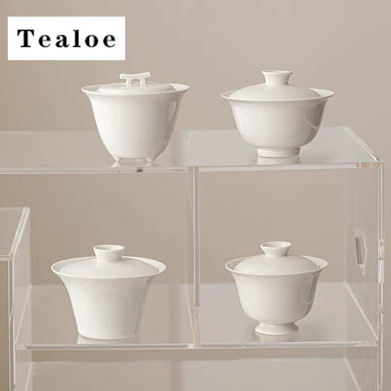 Plant Ash White Porcelain Chawan Tea Tureen Jingdezhen Puer Gaiwan Set Bowls Cup Chinese Supplies Tea Tool Tableware Bowl Cover