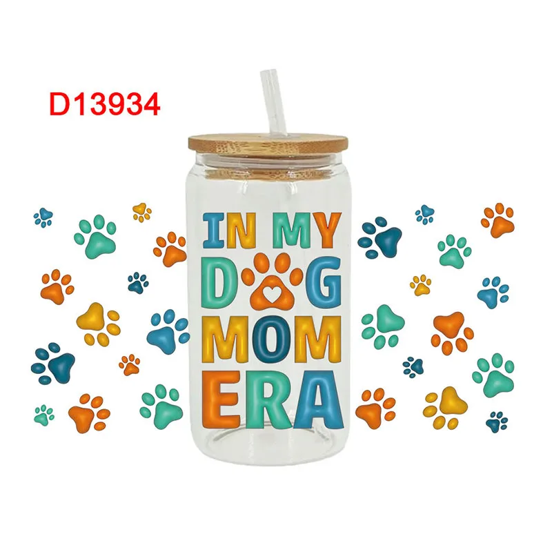 3D UV DTF Transfers Stickers 16oz Cup Wraps Animal Dog Mom Printed For DIY Glass Ceramic Metal Leather Etc. D13930 dtf transfer sticker