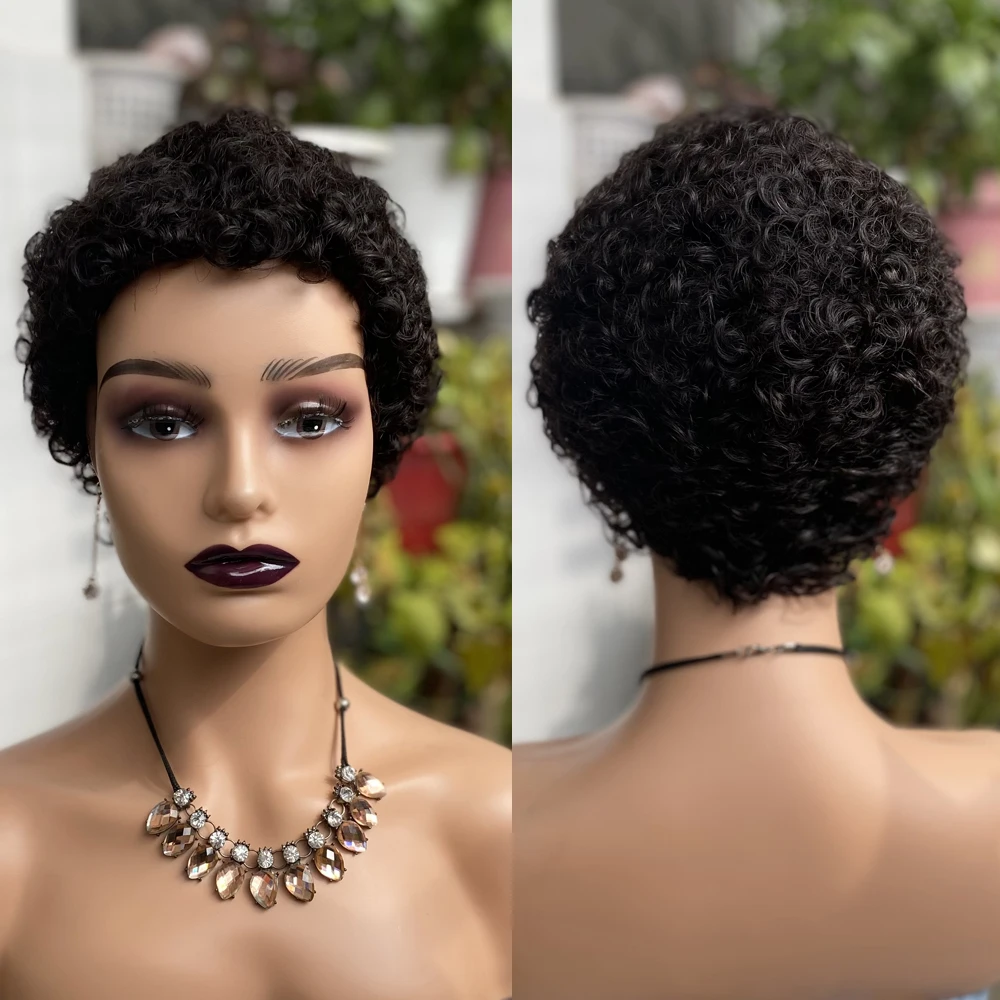 Short Curly Wigs Human Hair Pixie Cut Brazilian Human Hair Machine Wigs For Black Women Natural Black Curly Human Hair Wigs
