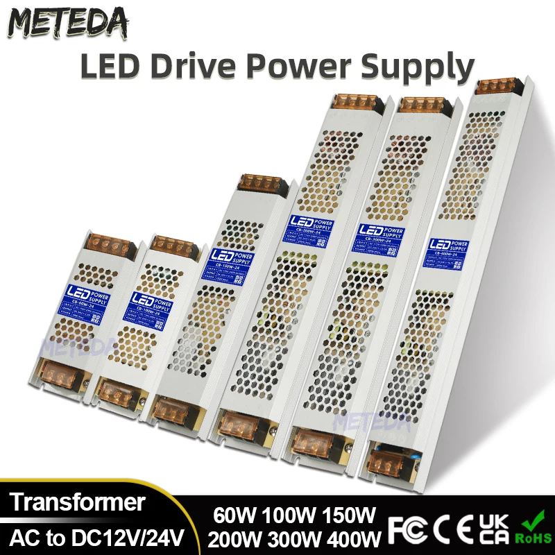 Ultra Thin LED Driver Power Supply AC175-240V to DC 12V/24V Lighting Transformers 60W 100W 150W 200W 300W 400W For LED Strips