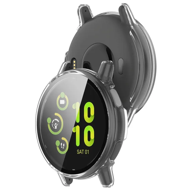 2 Pezzi ] Cover Per Garmin Vivoactive 5 Pellicola Vetro, Custodia Per TPU Proteggi Schermo [Copertura Completa] Vetro Temperato-(Nero Trasparente