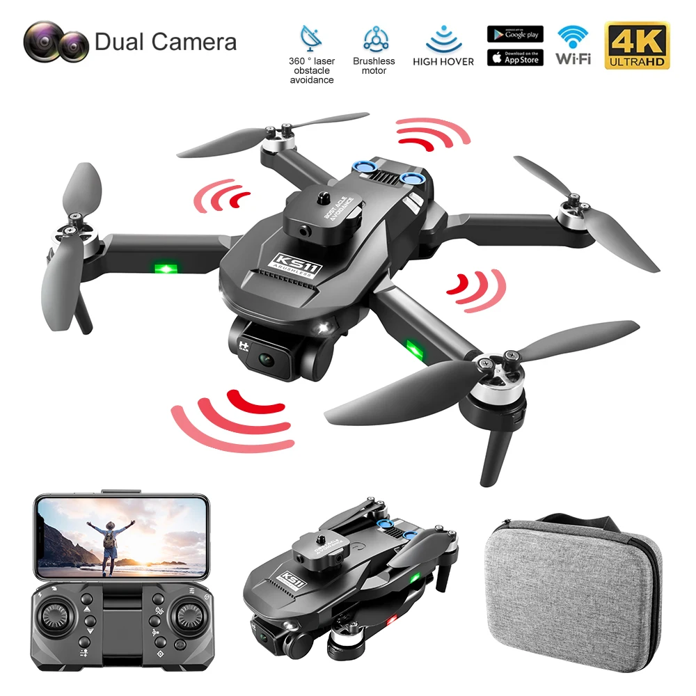 Eboyu Ks11 Rc Drone Motore Brushless Drone Pieghevole 2.4G Wifi Fpv 4K Eis Hd Camera Ostacolo Evitare Rc Quadcopter Rtf Giocattoli Regalo