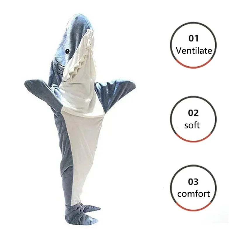 Sleeping Bag Pajamas Thickened Warm Flannel Cartoon Shark Men Women One-Piece Homewear