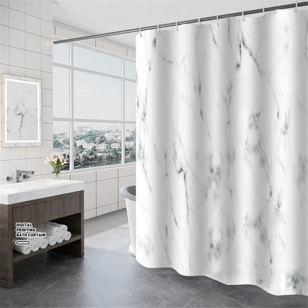 

Marble Pattern Printed Shower Curtain For Bathroom Waterproof Bathtub Partition Drapes Thick Polyester Bath Curtains with Hooks