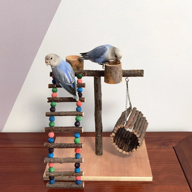 

Activity Parrot for Play Stand Pet Training Climbing Ladder Bird Wooden Exercise Gym Holder Feeder for Home Living Room