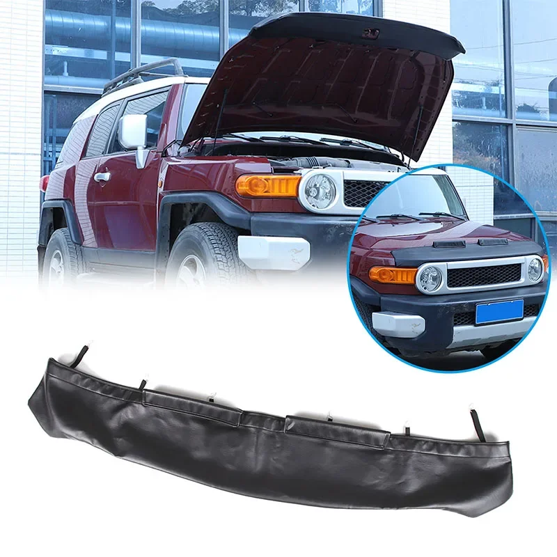 

Для Toyota FJ Cruiser 2007-2021 Защитная крышка для капота автомобиля, дефлектор песка и камня, черные кожаные внешние аксессуары