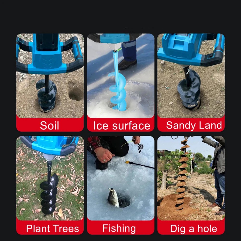 5000W Brushless Cordless Ground Drill Lithium Battery Electric Alloy Ground Drill Winter Drilling ice Farm Planting Boreholes 5