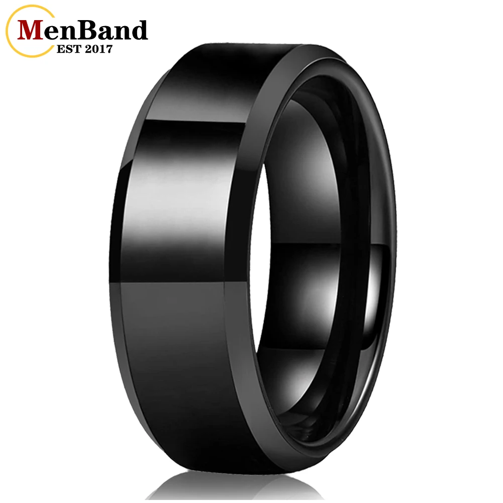 MenBand Men's 6mm 8mm Black Tungsten Carbide Ring Diagonal Polishing Pure Comfortable For Marriage And Engagement Ring