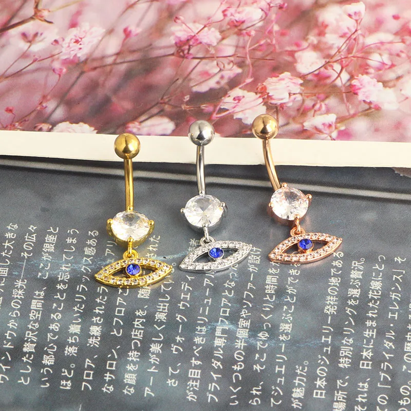 high quality eyes dangle belly button rings navel piercing wholesales 3 color mix stainless steel belly navel bar for body jewel
