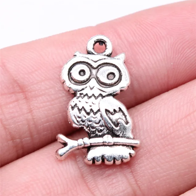 10pcs Charms Owl Antique Silver Color 