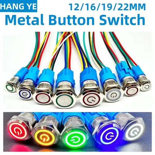 12/16/19/22MM Waterproof Metal Push Button Switch LED Light Momentary Latching Car Engine Power Switch 5V 12V 24V 220V Red Blue