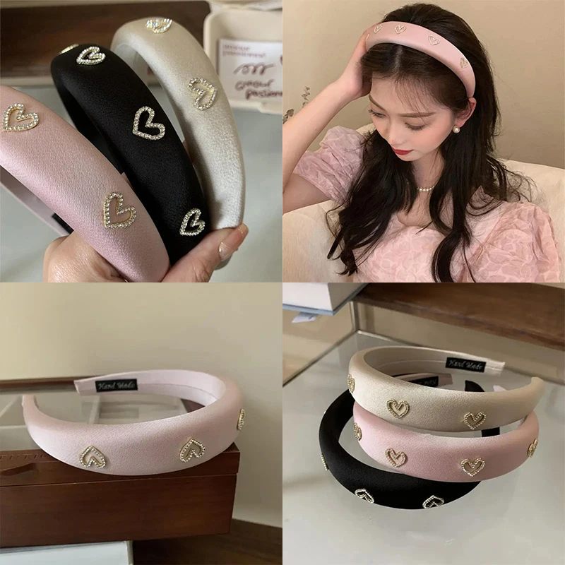 

New Korean Sweet Simple Love Heart Zircon Hair Band for Women Gentle Temperament Versatile Hair Hoops Girls Headwear