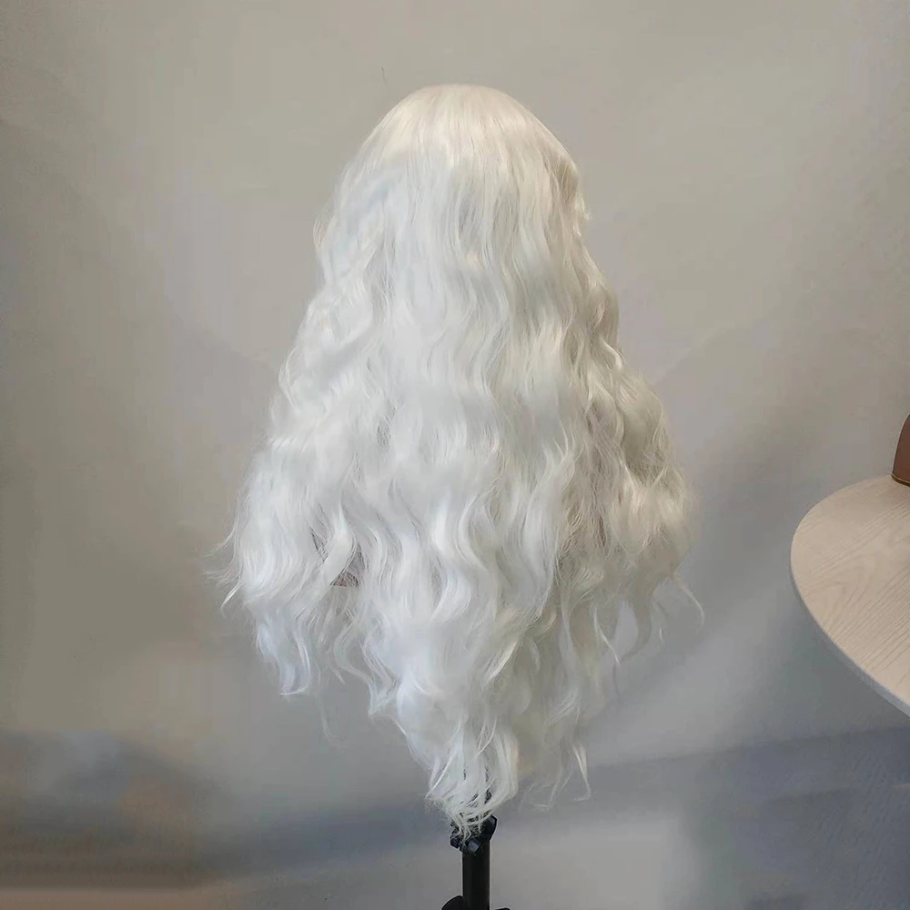 WIF White Wave Synthetic Hair Women Cosplay White Body Wave Heat Resistant Lace Front Wigs Natural Hairline Women Makeup Hair synthetic wig
