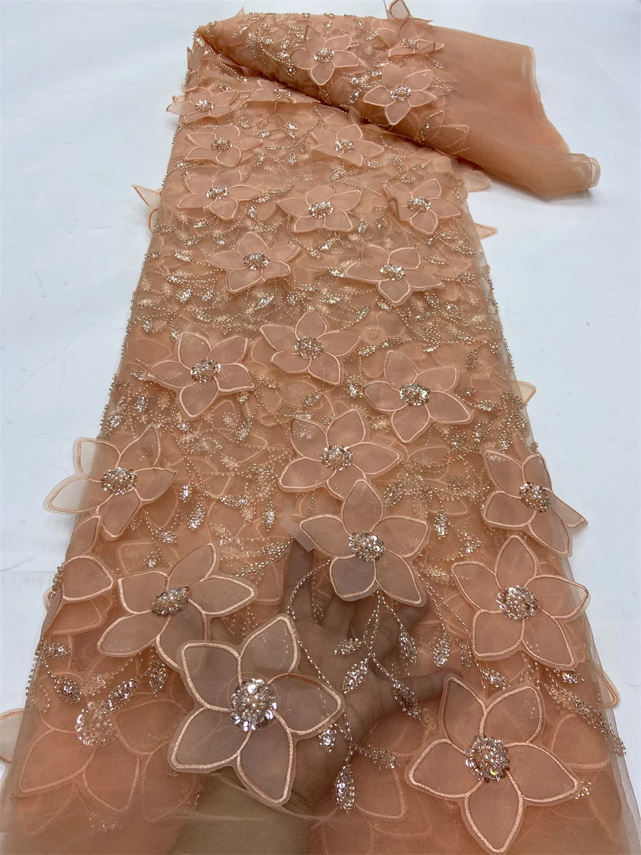 

2024 High Quality Exquisite African 3D Sequins Lace Fabric French Embroidery Lace Fabric For Nigerian Wedding Party