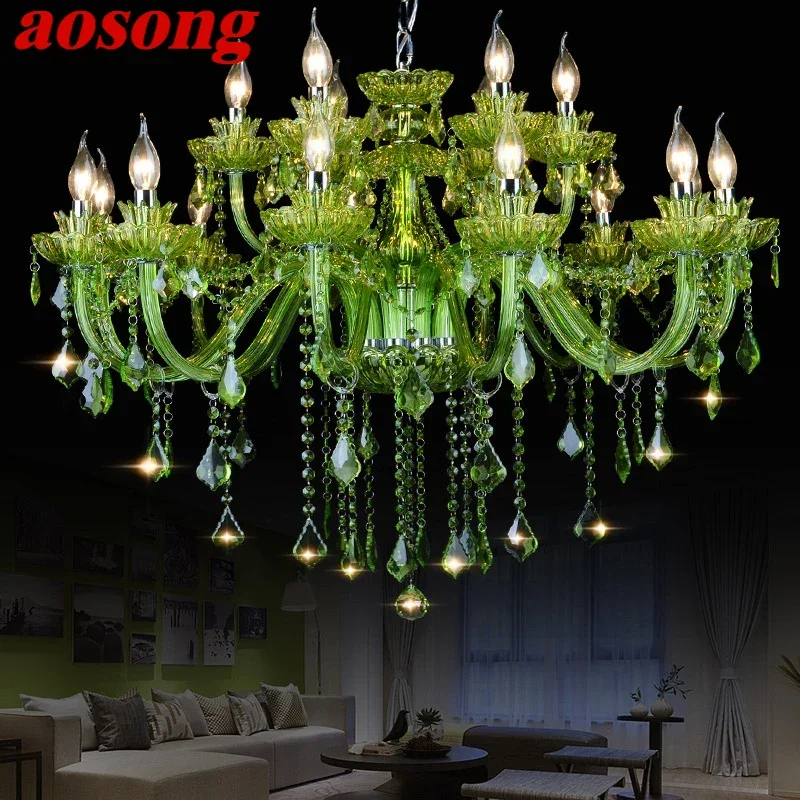 

AOSONG European Crystal Pendent Lamp Purple Candle Lamp Art Living Room Restaurant Bedroom Net KTV Clothing Store Chandeli