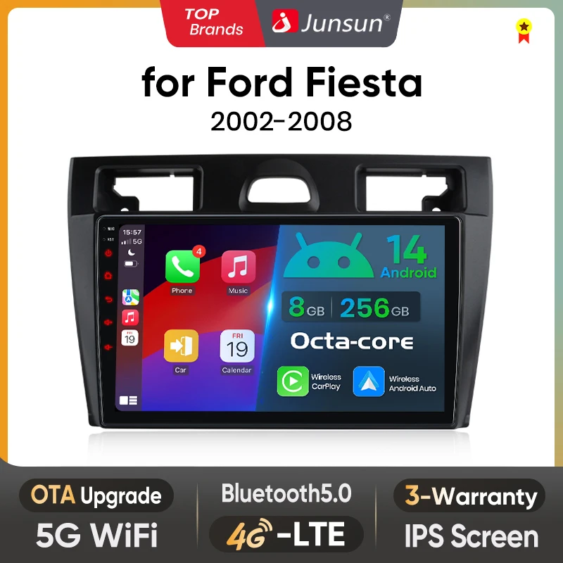 Junsun AI Wireless CarPlay für Apple Android 14 Auto Autoradio für Ford Fiesta Mk VI 5 Mk5 2002 2003-2008 Multimedia Navi Stereo