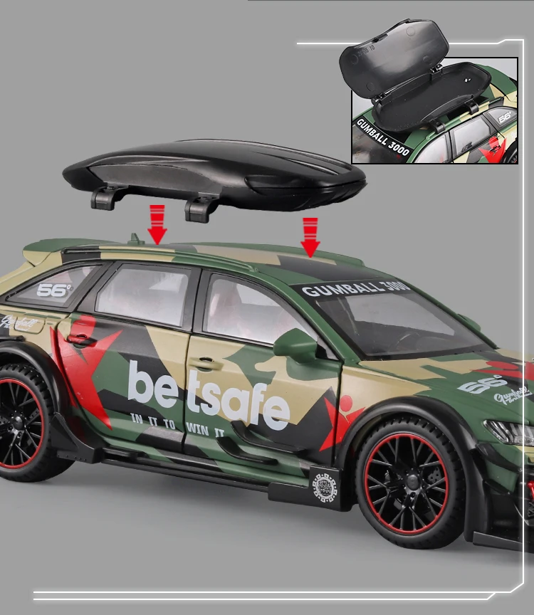 1:24 Audi Rs6 Sports Diecast Model Car Lights Sounds