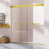 Frameless Double Sliding Shower Door 68-72" W x 76" H, 3/8" (10mm) Clear SGCC Tempered Glass, Brushed Gold Shower Door 1