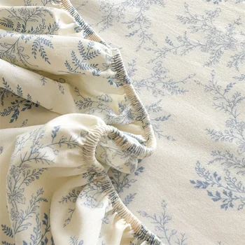 1pc Floral Fitted Bed Sheet Flower Printed Washed Cotton Bed Sheet with Elastic Single/Queen/King Size Bed Fitted Sheets 5
