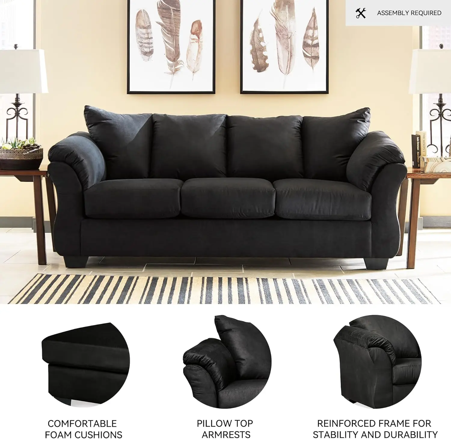 2025-hotDarcy Classic Contemporary Sofa, Black