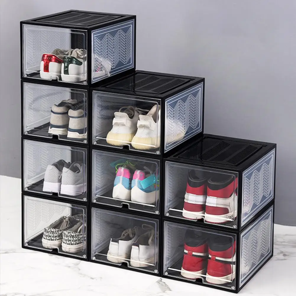Shoe Organizer High Capacity Dustproof Shoe Storage Box Stackable Flip Pullout Type Shoe