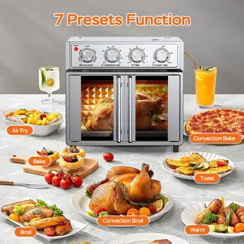 29.5 QT French Door Air Fryer Convection Toaster Oven, Extra Large 6 Slices, 1700W, Multifunction Oven for Air Fryer, Toast, Grill, Defrost, Bake, Time and Temperature Controls, Silver 3