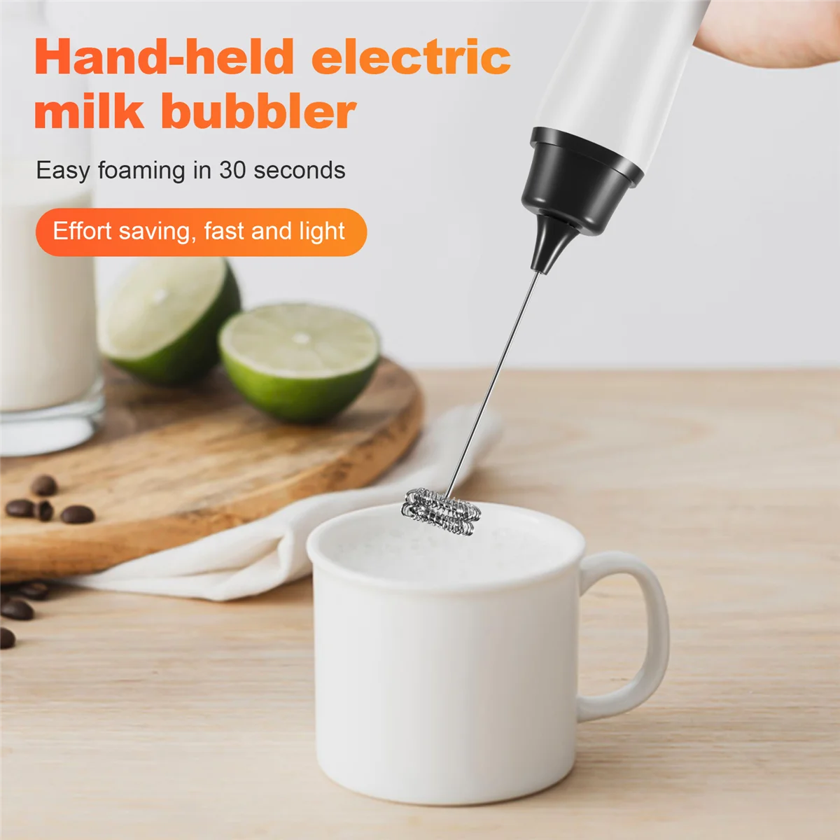 Handheld Electric Coffee Mixer Frother Automatic Milk Beverage Foamer Cream Whisk Cooking Stirrer Egg Beater With Cover 6