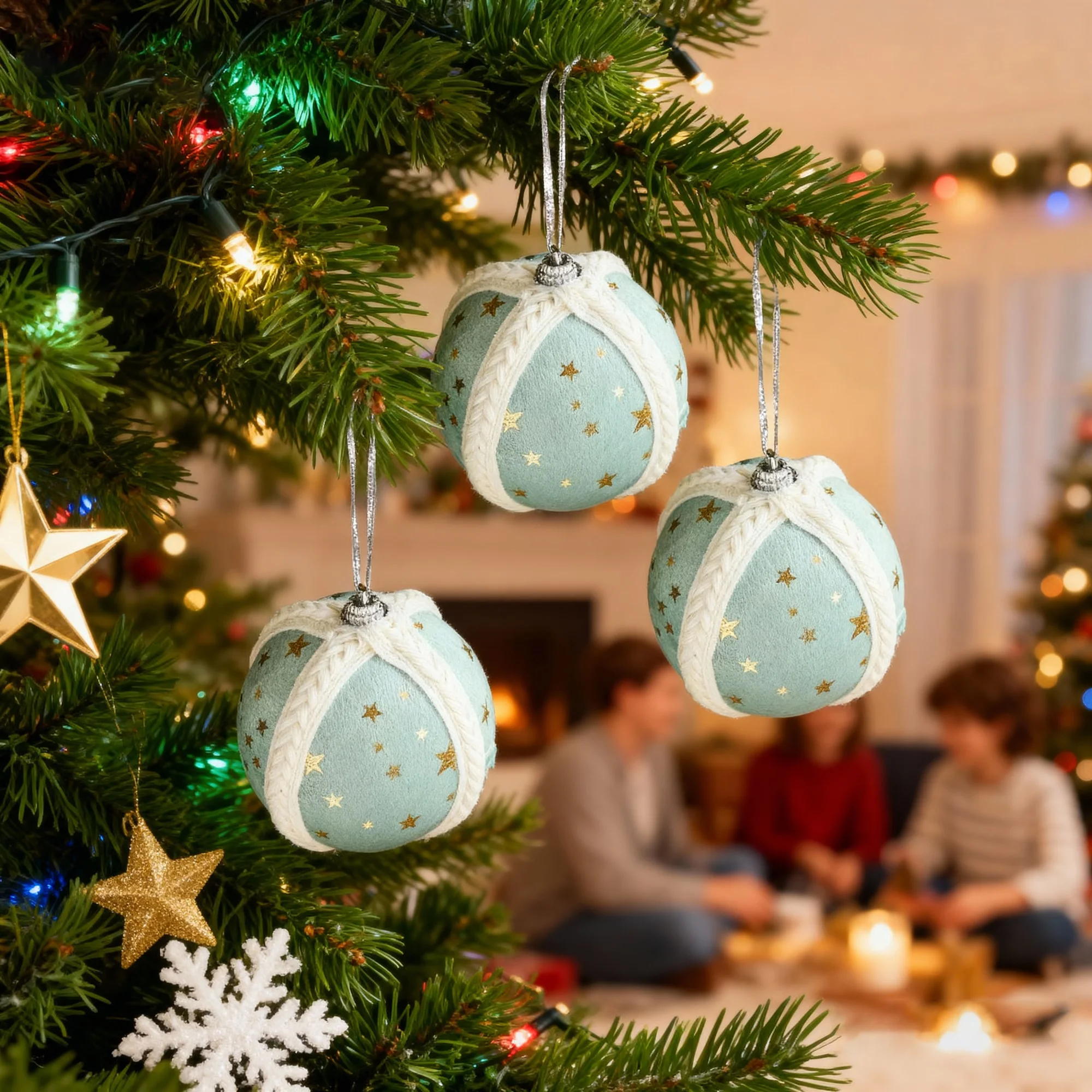 Shimmering Snowflake Christmas Ornaments Set with Glittery Star Design for Festive Holiday Tree Decorations