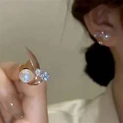 Elegant Gold Pearl and Zircon Crystal Ear Hook Clip Earrings (NJ-652)