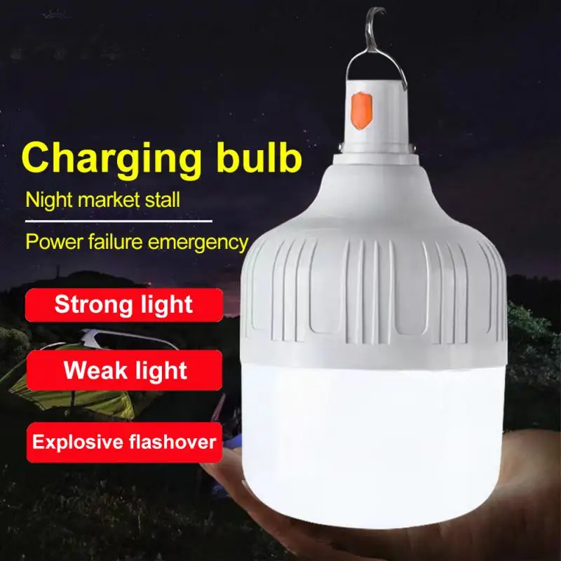 

Outdoor Bulb USB Rechargeable LED Emergency Lights Portable Tent Lamp With Hook Waterproof BBQ Camping Light for Patio Garden