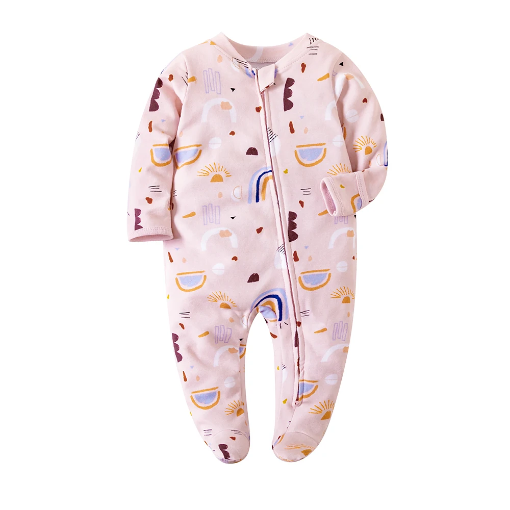 Newborn Footed Pajamas Zipper Girl and Boy Romper Long Sleeve Jumpsuit Cotton Solid White Fashion 0-12 Months Baby Clothes
