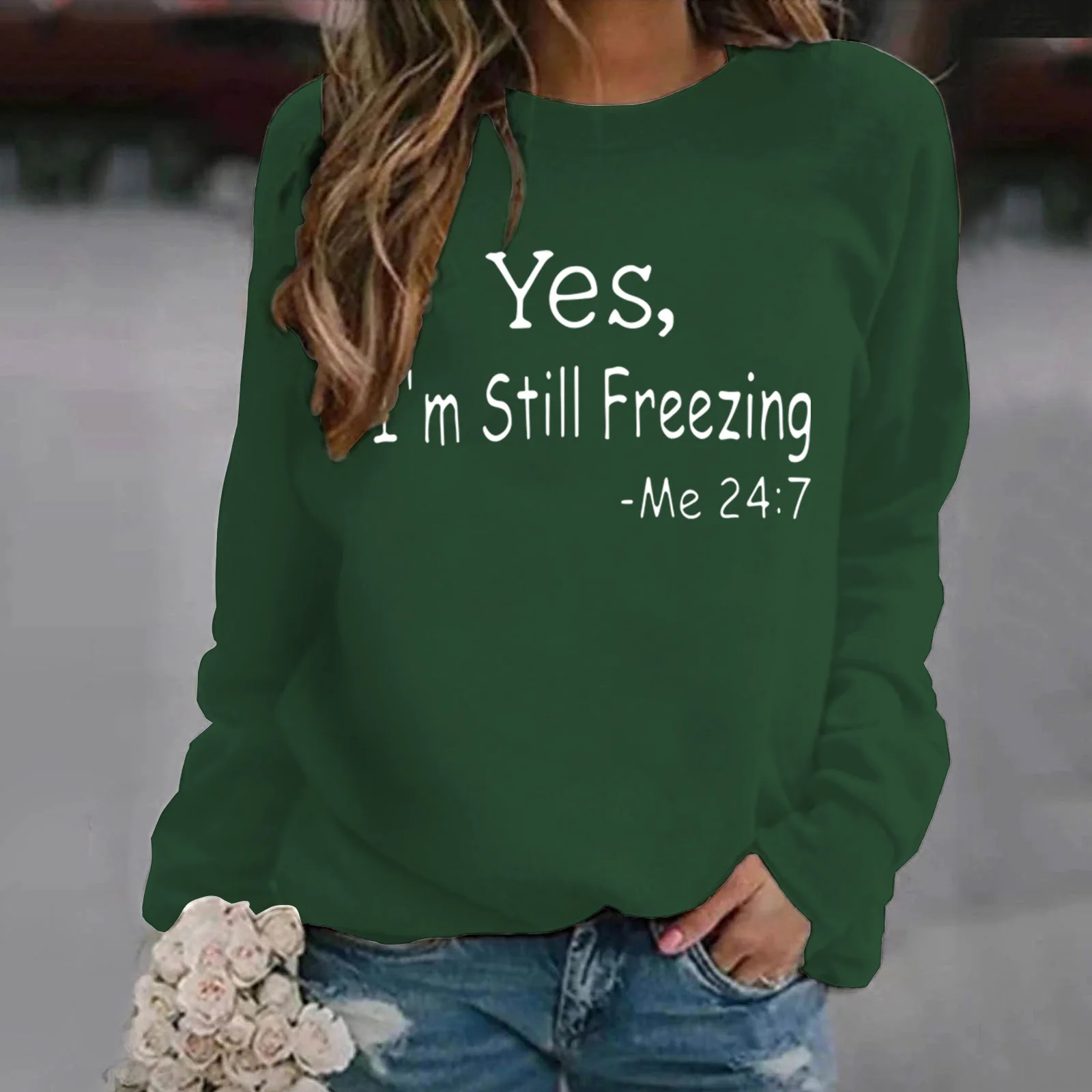 Winter Fashion Plus Size Loose Sports Long Sleeve Crew Neck Cotton Sweatshirt YES I'M STILL FREEZING 2023 Women's Top
