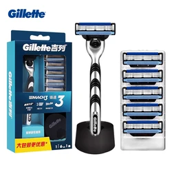 Gillette Premium Men's Razor Set with Stand - 6 Blade Refills Included (Mach 3)
