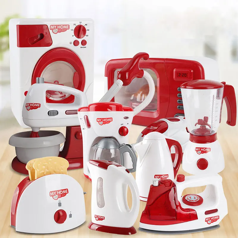 Household Appliances Pretend Play Kitchen Toys Coffee Machine Toaster Blender Vacuum Cleaner CookingToys For Children 6