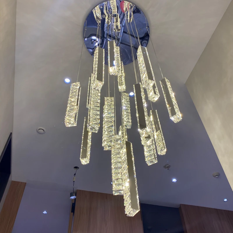 Modern Villa Staircase Chandelier Luxury Crystal Led Chandelier Living Room Decoration Square Fixture Kitchen Attic Chandelier