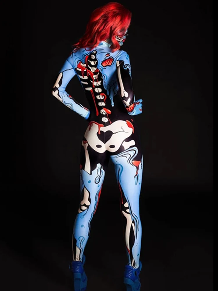 New Women Human Skeleton Bodysuit 3D Horror Devil Ghost Specter Cosplay Jumpsuit Halloween Carnival Party Performance Costumes 4