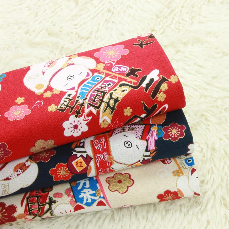 

Province Thick Cotton Cloth and Wind Bronzing Lucky Pig Printed Fabric Handmade DIY Gold Bag Fabric Cotton.