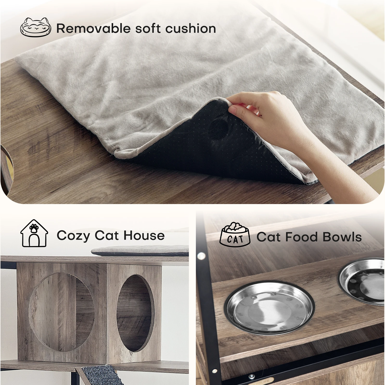 Redlife-Cat Litter Box Enclosure Multifunctional Cat Tree Hidden Furniture Cabinet w/ Storage and Scratch Cat Condo 4 Levels