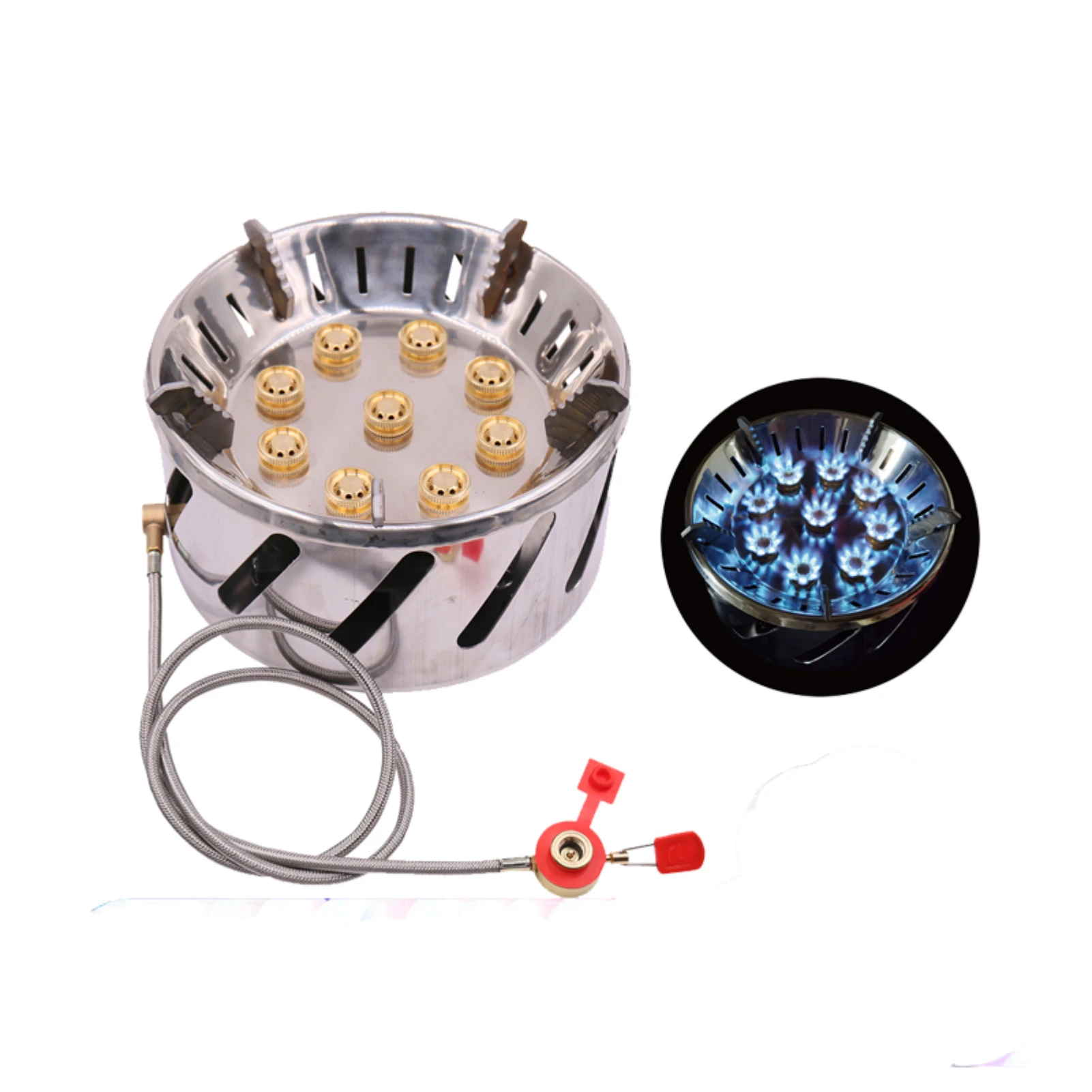 

Stainless Steel 9-head Camping Gas Stove Outdoor Survival Picnic Travel Portable High-power Wind and Fire Camping Accessories