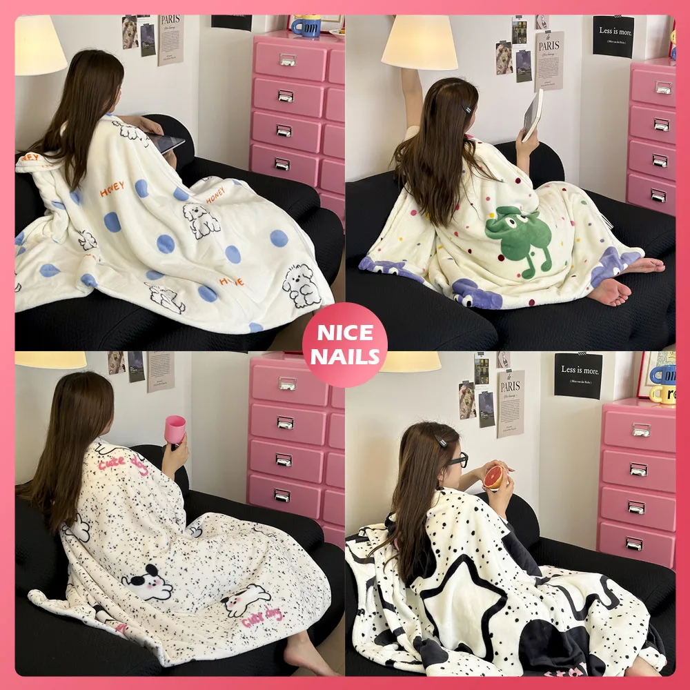 

Cute Blanket Milk Velvet Cartoon Printing Blanket Double-Faced Pile Blanket Airplane Travel Decoration Soft Warm Bedspread