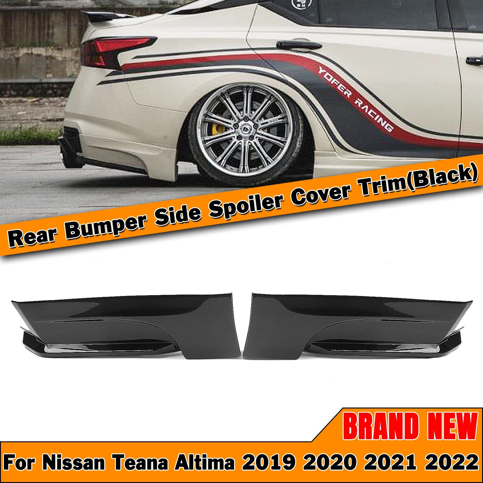 

YOFER Rear Bumper Side Splitter Trim For Nissan Altima 2019-2022 Car Glossy Black Lower Spoiler Corner Cover Skirt Protect Plate