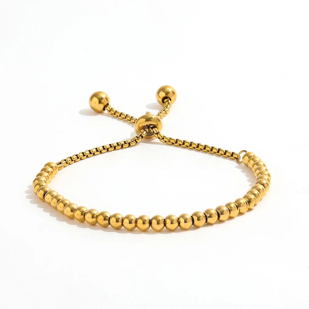 

Joolim Jewelry Wholesale High End PVD Non Tarnish Fashion Charm Beads Chain Adjustable Stainless Steel Bracelet Trendy for Women