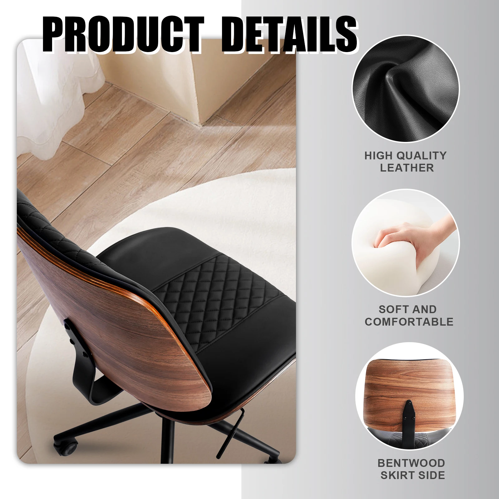 Moderni riešutmedžio darbo kėdė be porankių: Ergonomiškas Dizainas Jūsų Biurui - Image 5