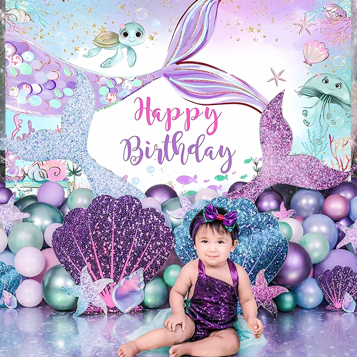 LittleMermaidBackgroundTablewareMermaidBirthdayPartyDecoration