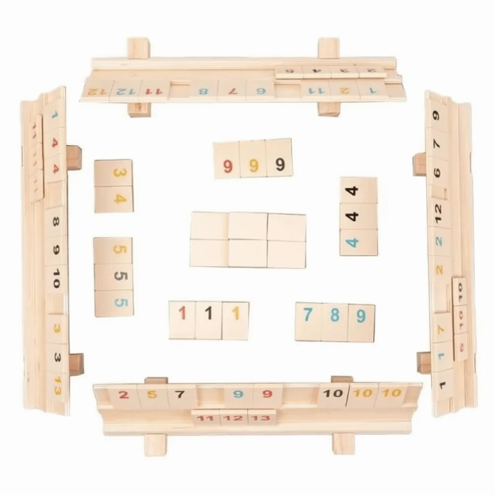 106Pcs Classic Games Wooden Rummikub Game 106 Tiles Portable Case Rummy Cube Game Travel Set Dice Parent-Child Interactive