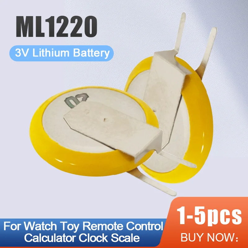 1 5PCS ML1220 ML 1220 3V Lithium Rechargeable Battery With Soldering ...